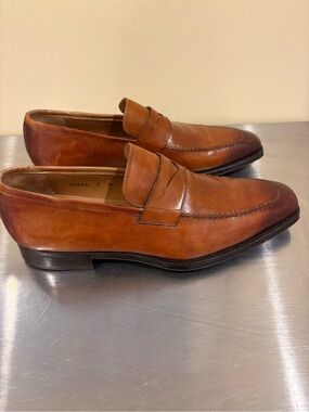 Magnanni Cognac Leather Penny Loafers